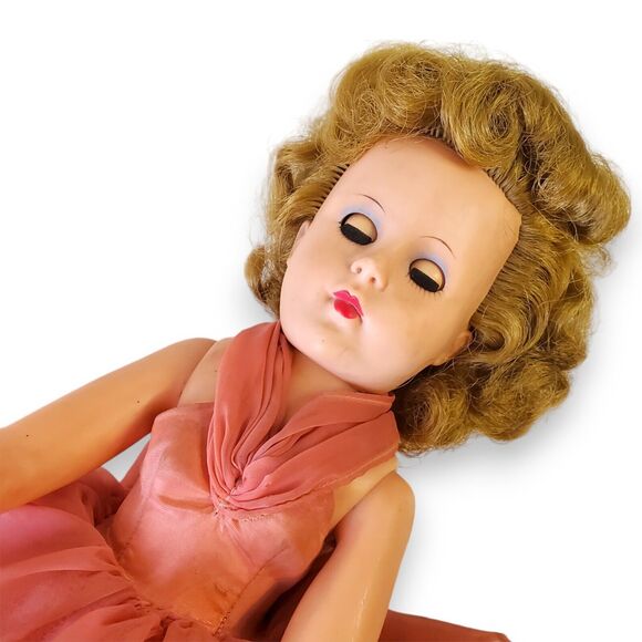 Vintage 18" Doll Hard Plastic Sleep Eyes Blonde Curls 1950s-60s Glamour Dress - Picture 11 of 16